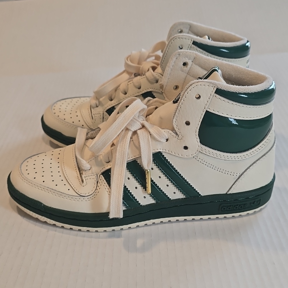 Adidas Top Ten RB Cream White and Dark Green Retro High-Top Sneakers Juniors 4.5